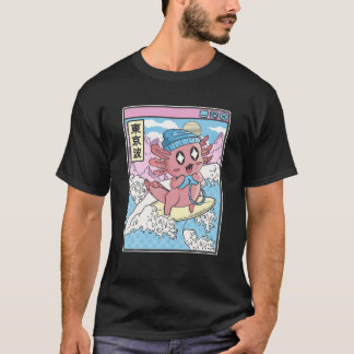 Gaming Axolotl Surfing Japansk Wave Pastel Kawaii T Shirt