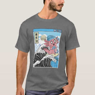 Gaming Axolotl Surfing Kanagawa Wave Pastel Kawaii T Shirt