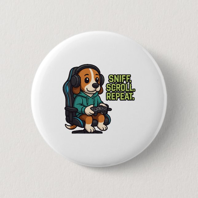 Gaming Beagle Cartoon Tröja Gamer Hund Design Knapp (Framsida)