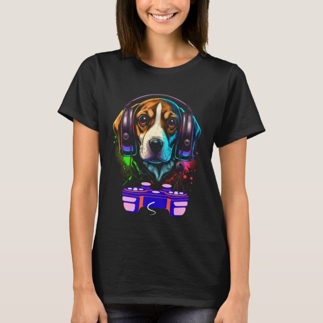 Gaming Beagle Dog Player Animal Video Gamer  Men K T Shirt (Framsida)