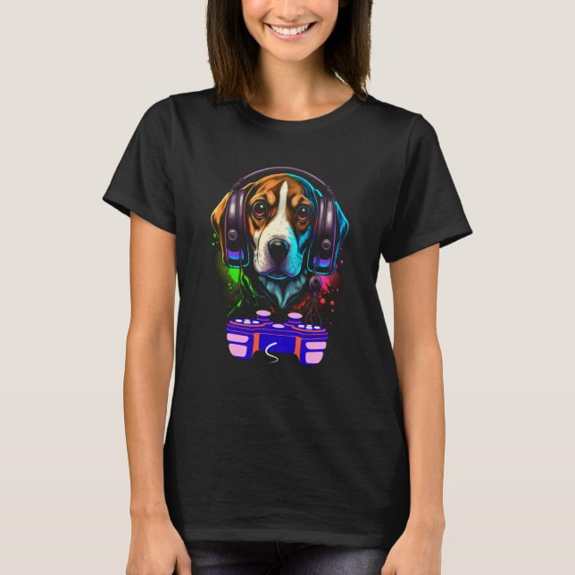 Gaming Beagle Dog Player Animal Video Gamer Men Ki T Shirt (Framsida)