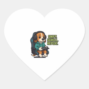 Gaming Beagle Tecknat Mönster Hoodie för Gamer Hun Hjärtformat Klistermärke