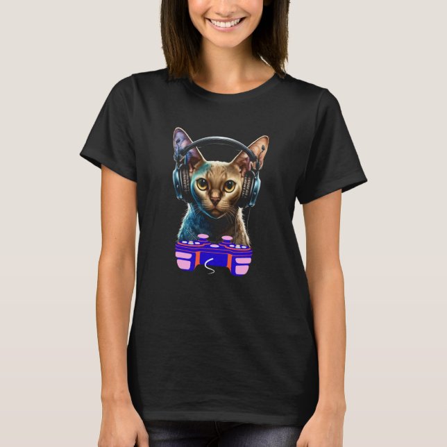 Gaming Burmese Cat Player Animal Video Gamer Men K T Shirt (Framsida)