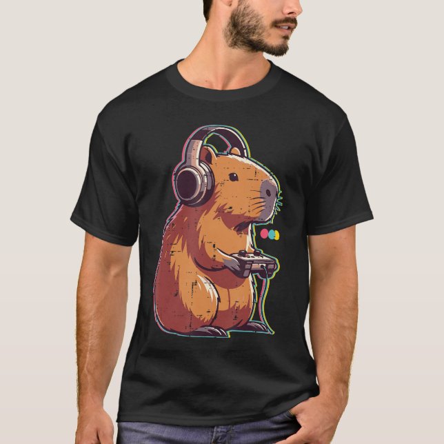 Gaming Capybara Cool Gamer Capy Rodent Men Boys Yo T Shirt (Framsida)