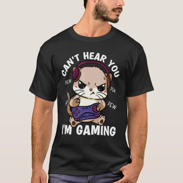 Gaming Cat Cant Hear You Im Gaming Gamer Cat Kids  T Shirt (Framsida)