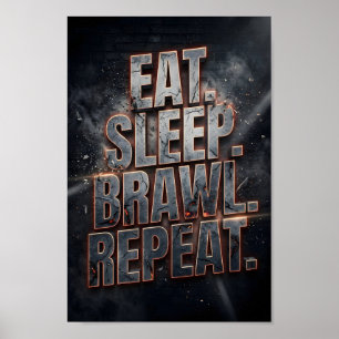 Gaming Citat Äta Sova Slåss Upprepa Neon Grunge Poster