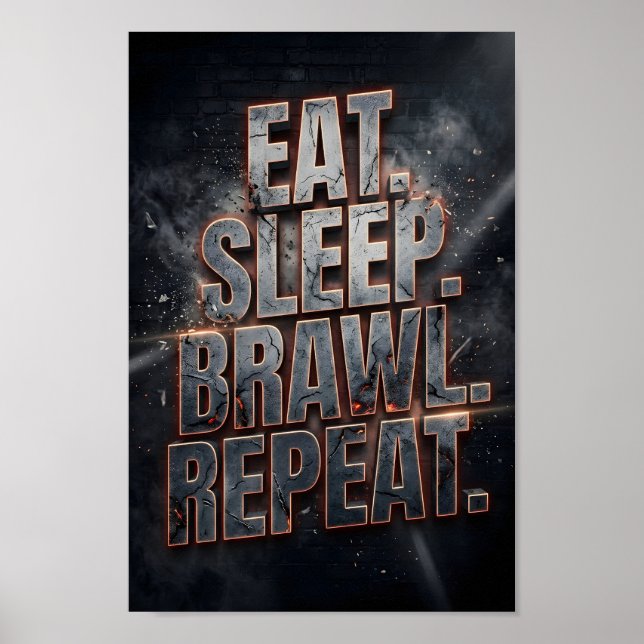 Gaming Citat Äta Sova Slåss Upprepa Neon Grunge Poster (Framsidan)