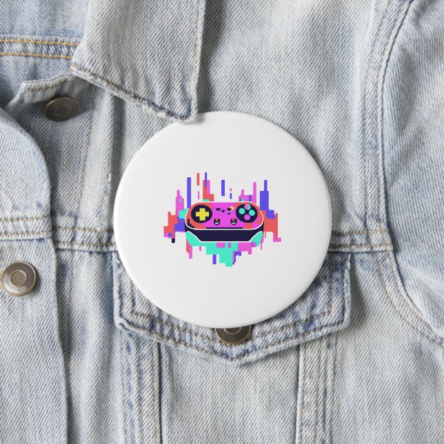 Gaming controller pixelated badge rond 10cm knapp (In Situ)