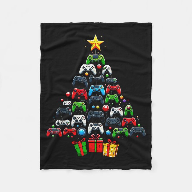Gaming Controllers Christmas Tree Funny Gamer Boys Fleecefilt (Framsidan)