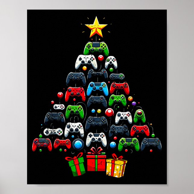 Gaming Controllers Christmas Tree Funny Gamer Boys Poster (Framsidan)