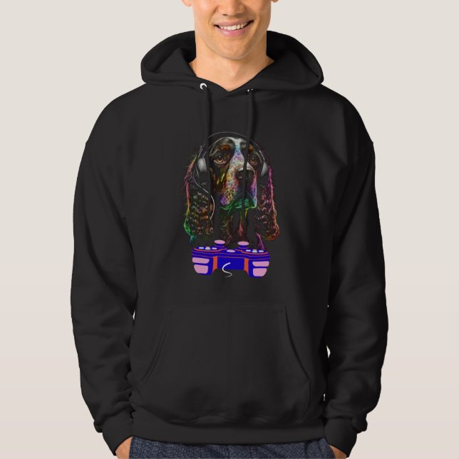 Gaming English Cocker Spaniel Dog Player Video Gam Hoodie (Framsida)