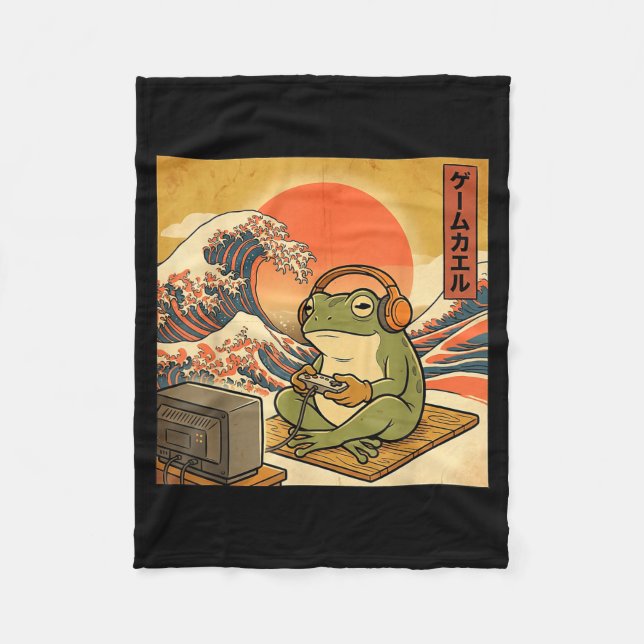 Gaming Frog Art Ukiyo-e Japanese Gamer Anime Men W Fleecefilt (Framsidan)