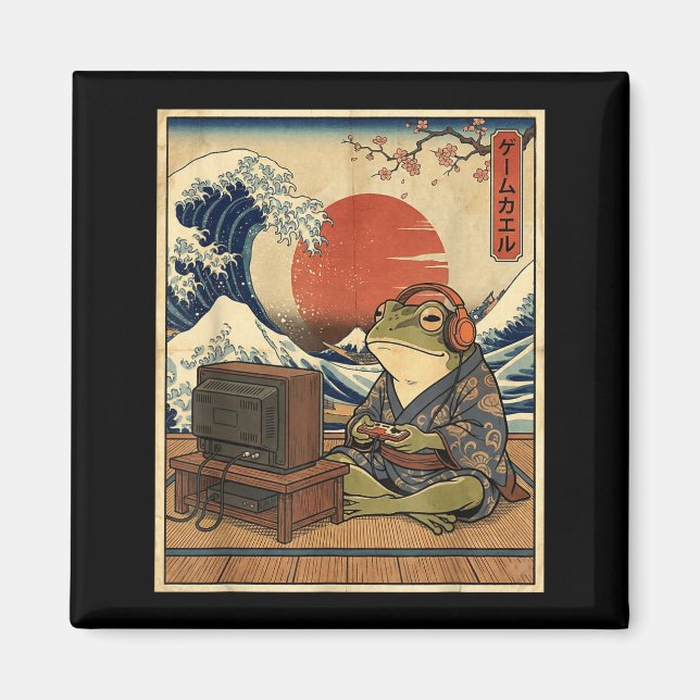 Gaming Frog Art Ukiyo-e Japanese Gamer Anime Men W Magnet (Framsidan)