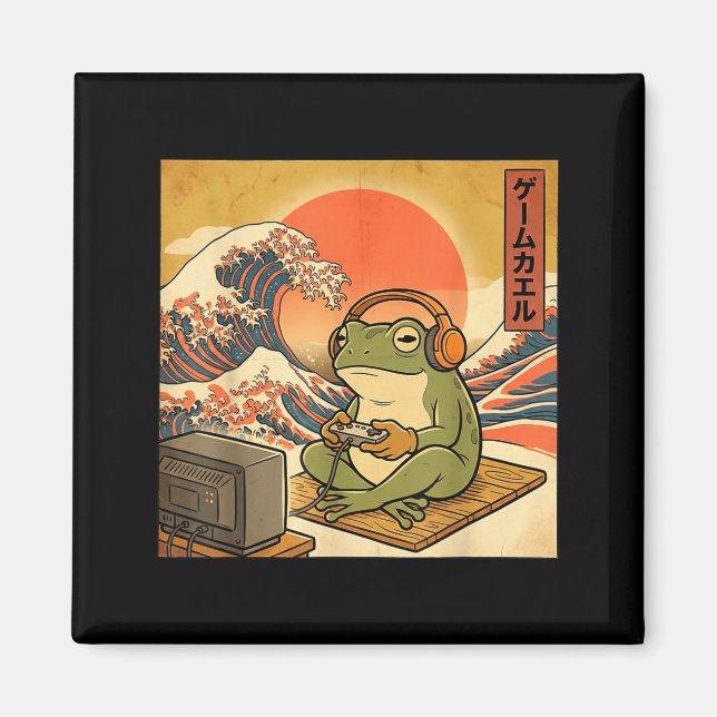 Gaming Frog Art Ukiyo-e Japanese Gamer Anime Men W Magnet (Framsidan)