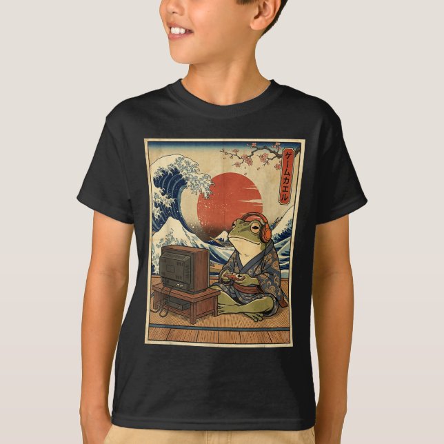 Gaming Frog Art Ukiyo-e Japanese Gamer Anime Men W T Shirt (Framsida)