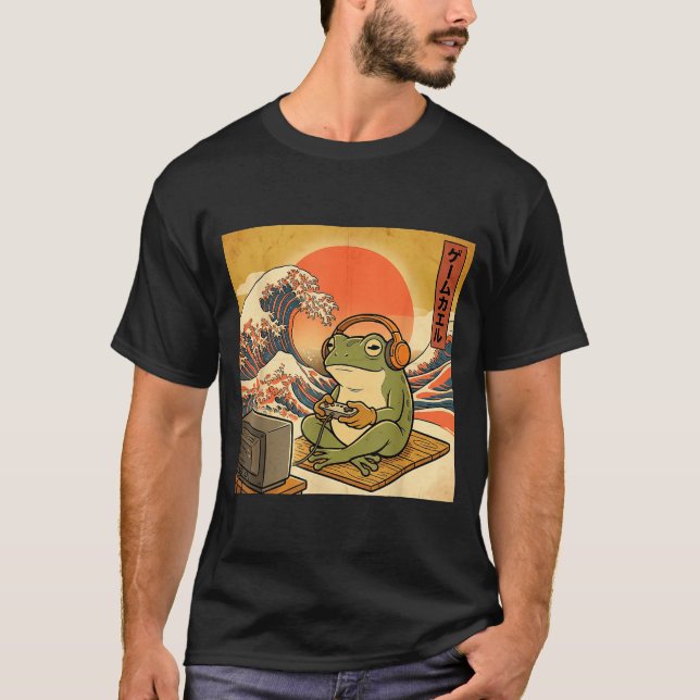 Gaming Frog Art Ukiyo-e Japanese Gamer Anime Men W T Shirt (Framsida)
