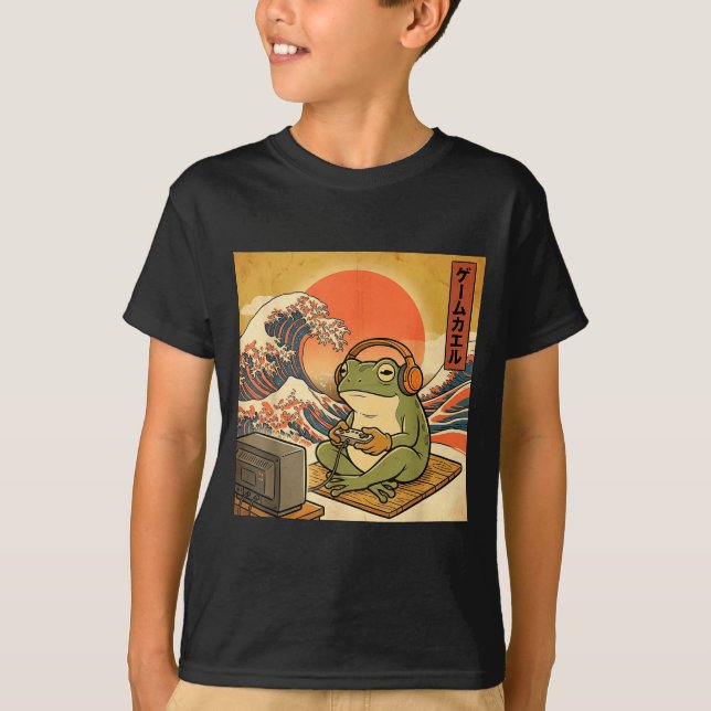 Gaming Frog Art Ukiyo-e Japanese Gamer Anime Men W T Shirt (Framsida)