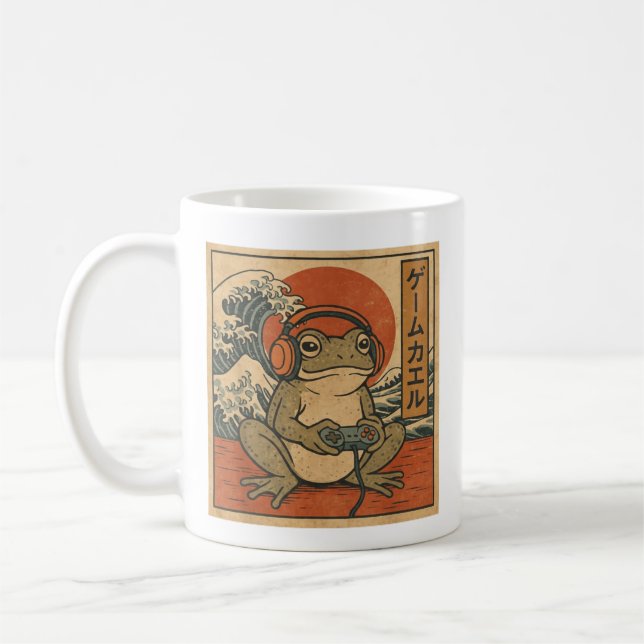 Gaming Groda Konst Ukiyo-e Japanska Spelare Anime  Kaffemugg (Vänster)