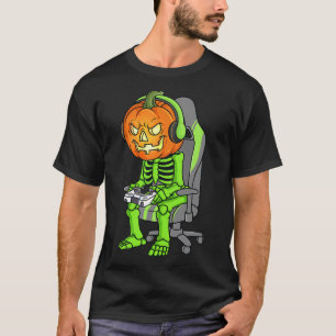 Gaming Halloween Skeleton Jack o lantern Gamer Boy T Shirt