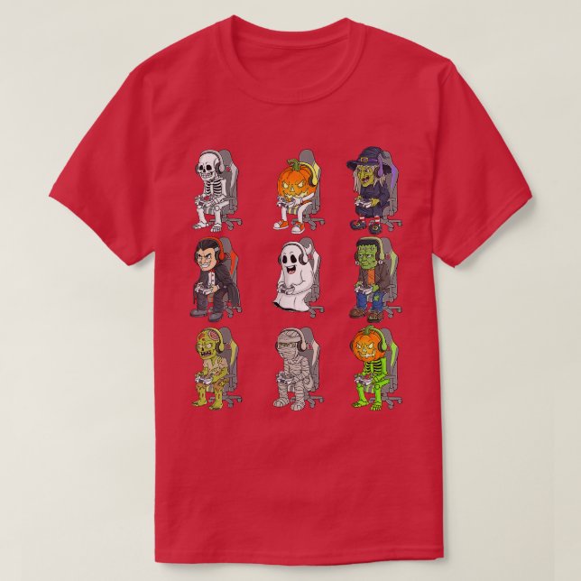 Gaming Halloween Skeleton Vampire Gamer Zombie Boy T Shirt (Design framsida)