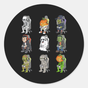 Gaming Halloween Skeleton Vampire Gamer Zombie Runt Klistermärke