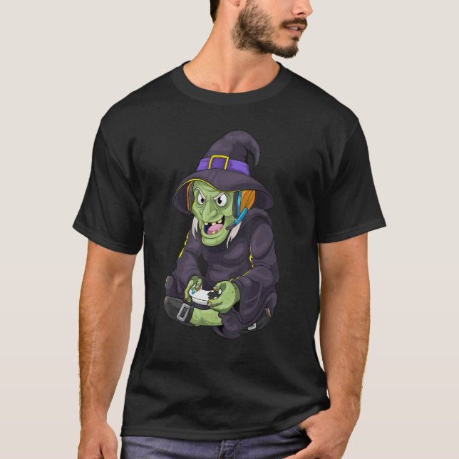 Gaming Halloween Witch Scary Gamer Wiccan Pew Boys T Shirt (Framsida)