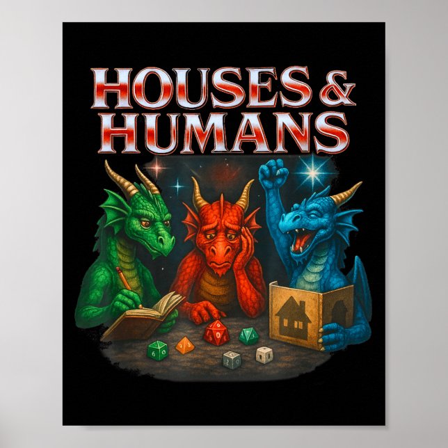 Gaming Houses And Humans Funny Game Rpg Gamer Men  Poster (Framsidan)