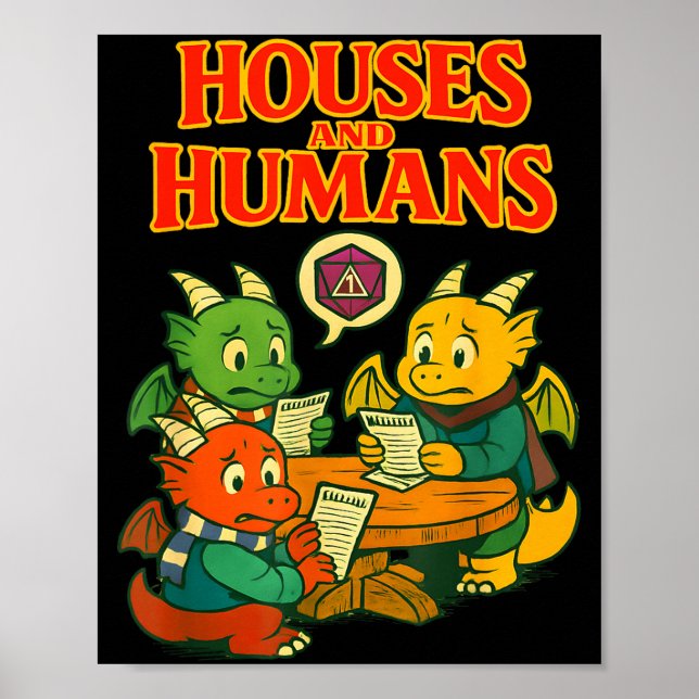 Gaming Houses And Humans Funny Rpg Gamer Men Boys  Poster (Framsidan)
