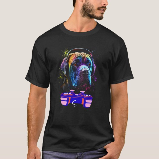 Gaming Mastiff Dog Player Animal Video Gamer Men K T Shirt (Framsida)