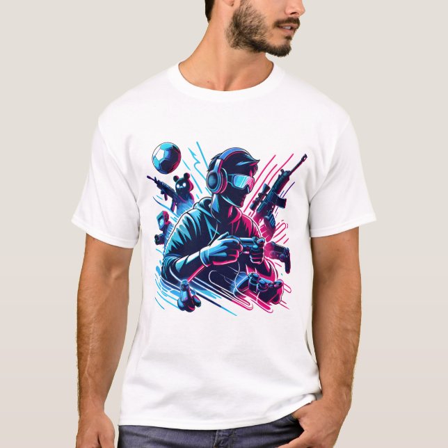Gaming Mode Activated - Neon Gamer Art T Shirt (Framsida)