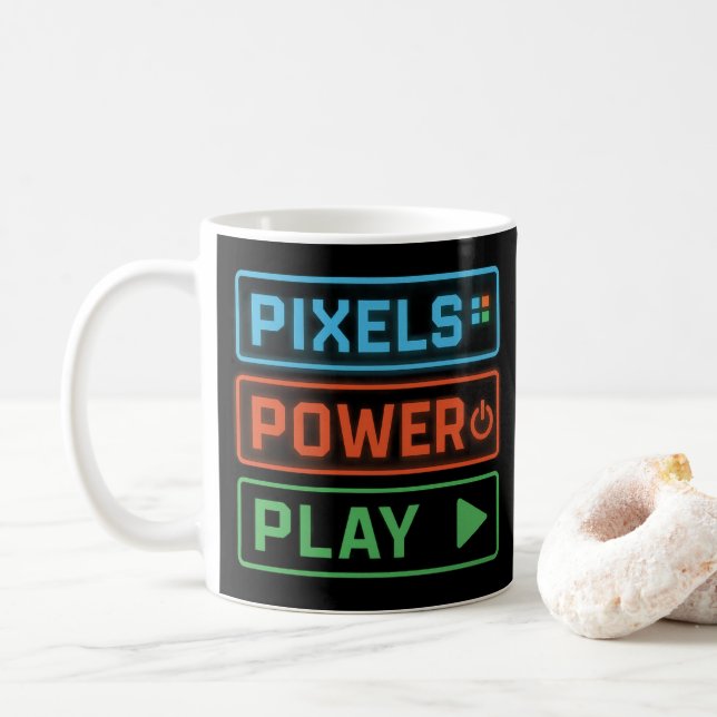 Gaming Mug – Pixels Power Play Neon Coffee Cup Kaffemugg (Med munk)