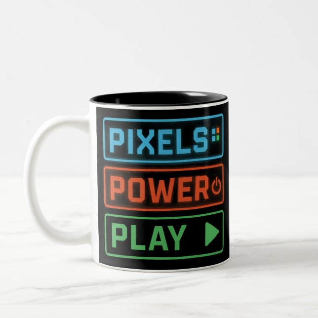 Gaming Mug – Pixels Power Play Neon Coffee Cup Två-Tonad Mugg (Vänster)