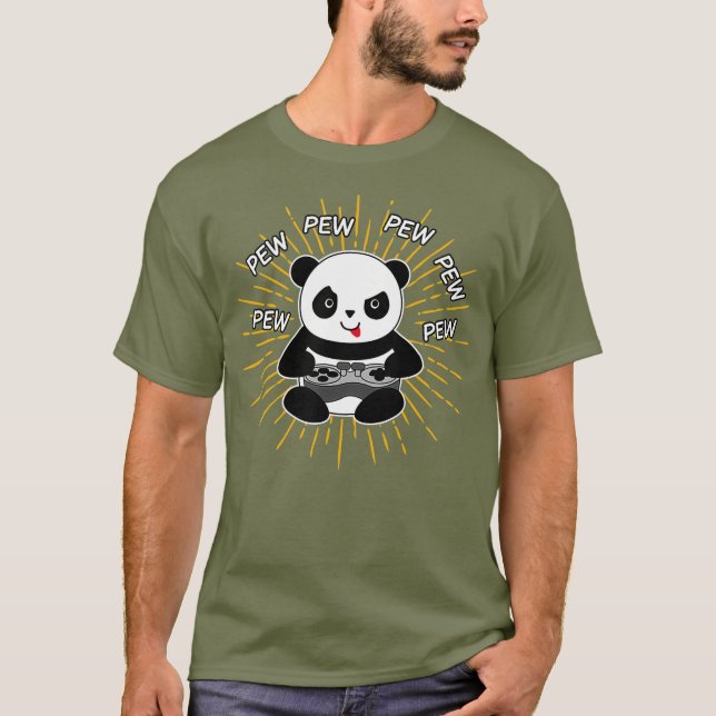 Gaming Panda Pew Cute Gaming-julklapp T Shirt (Framsida)