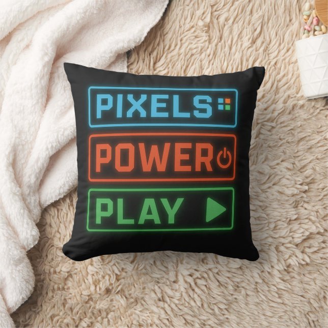 Gaming Pillow – Pixels Power Play Neon Gamer Decor Kudde (Filt)