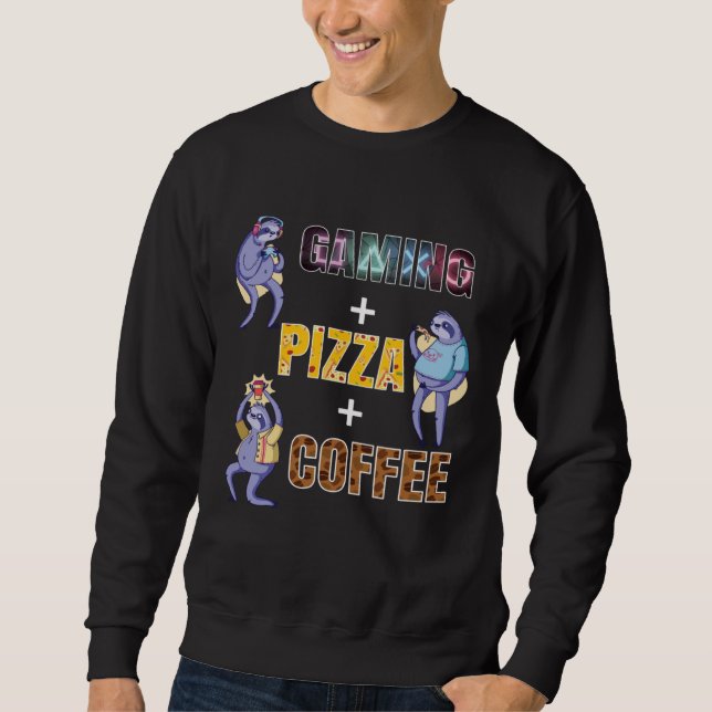 GAMING + PIZZA + COFFEE Lover Gaming Outfit funny  Lång Ärmad Tröja (Framsida)