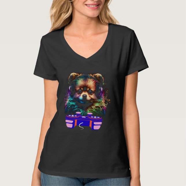 Gaming Pomeranian Dog Player Video Gamer Pet  Men  T Shirt (Framsida)