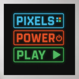 Gaming Poster – Pixels Power Play Neon Wall Art