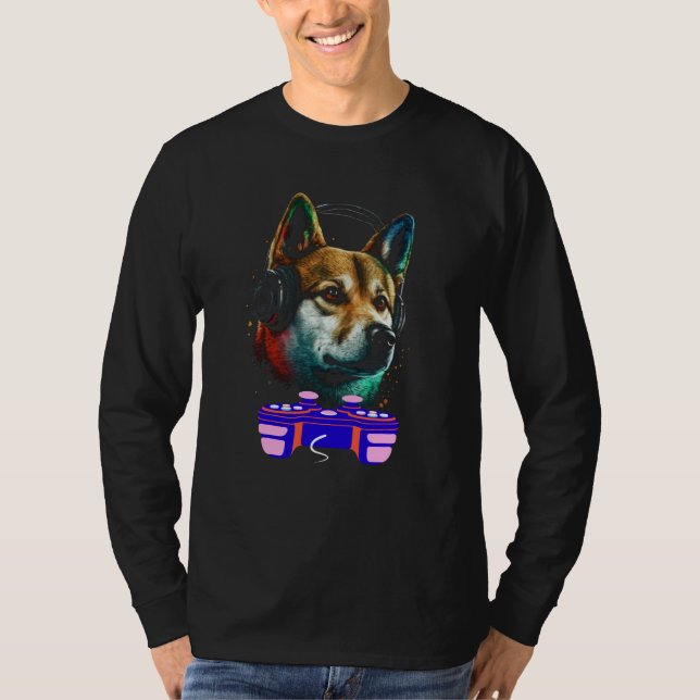 Gaming Shiba Inu Dog Player Animal Video Gamer Men T Shirt (Framsida)
