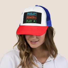 Gaming Trucker Hat – Pixels Power Play Gamer Cap Keps