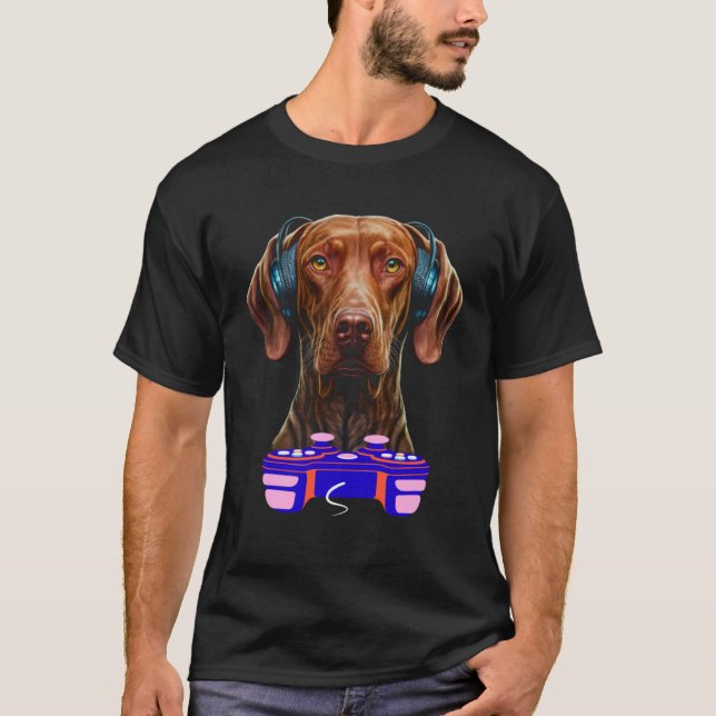 Gaming Vizsla Dog Player Animal Video Gamer  Men K T Shirt (Framsida)