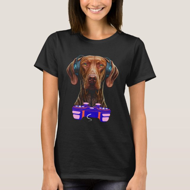 Gaming Vizsla Dog Player Animal Video Gamer  Men K T Shirt (Framsida)