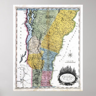 Gamla 1814 Vermont Karta Poster