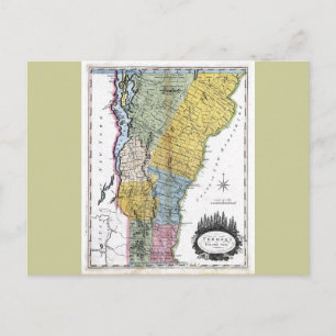 Gamla 1814 Vermont Karta Vykort