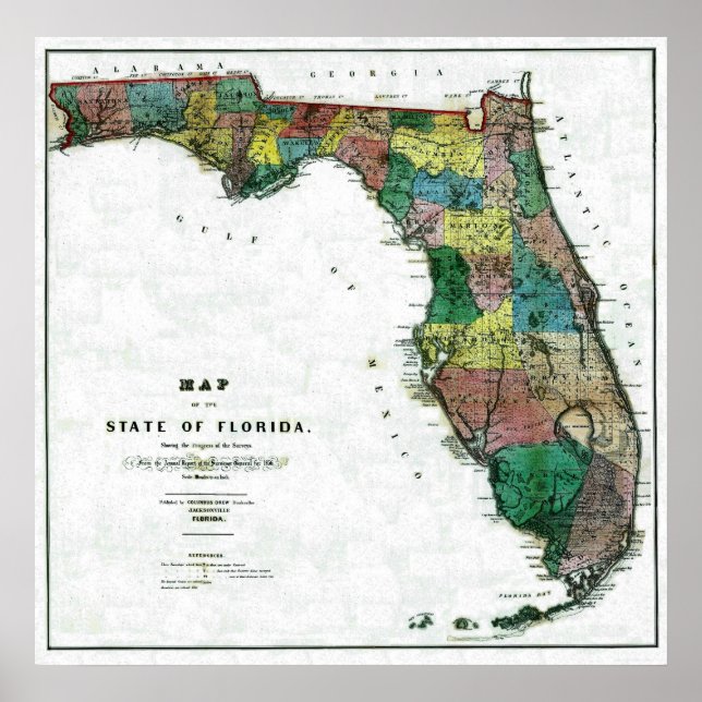Gamla 1856 Florida Karta Poster (Framsidan)