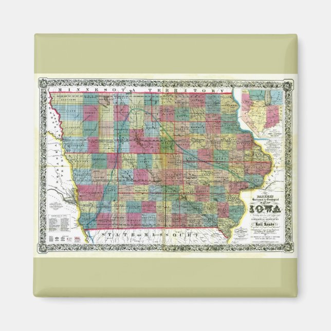 Gamla 1856 Iowa Karta Magnet (Framsidan)
