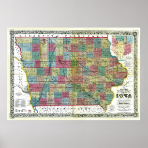 Gamla 1856 Iowa Karta Poster