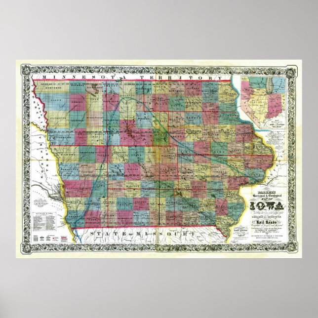 Gamla 1856 Iowa Karta Poster (Framsidan)