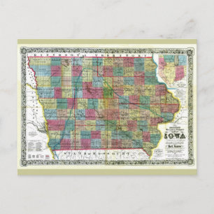 Gamla 1856 Iowa Karta Vykort