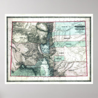 Gamla 1862 Colorado Karta Poster