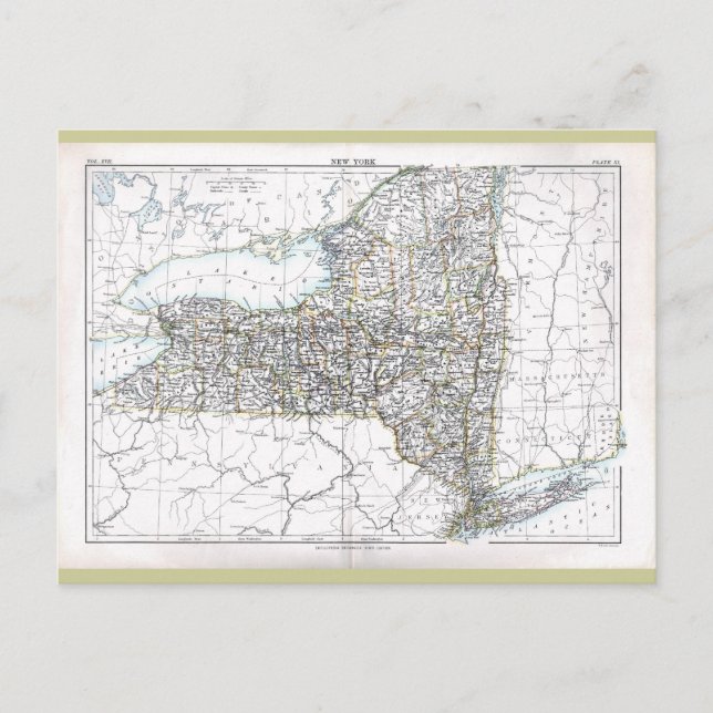 Gamla 1884 New York Karta Vykort (Framsida)